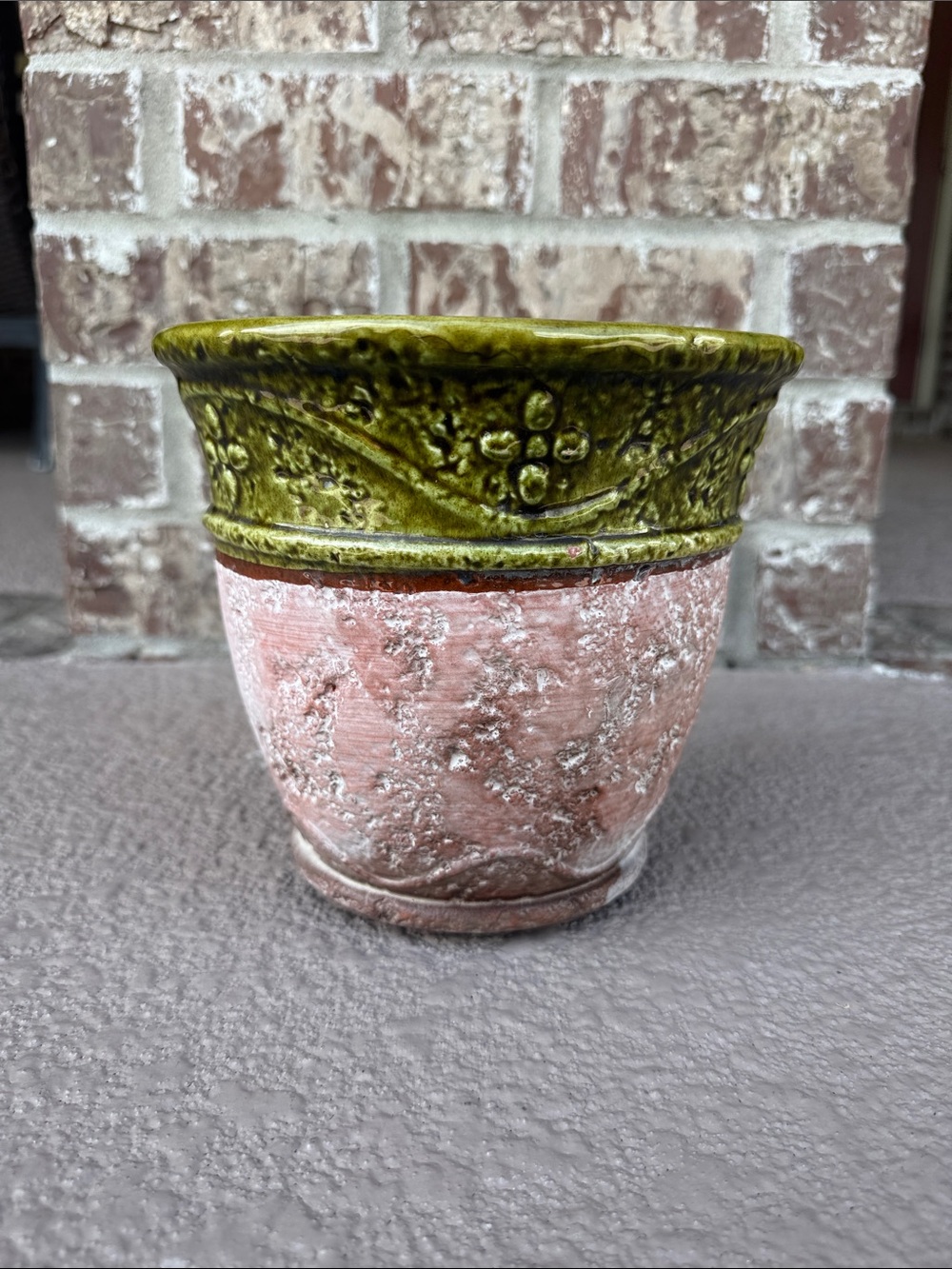 Olive Green and Pink Ceramic Floral Accent Pot - Unbranded